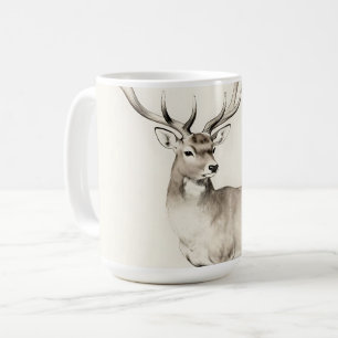 Caneca De Café Esboço de Veado Majestoso com Chifres