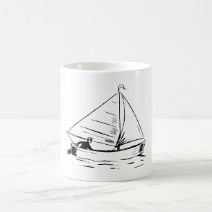 Caneca De Café Esboço de veleiro náutico em tinta branca no ocean