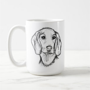 Caneca De Café esboço desenhado à mão de cachorro dachshund preto