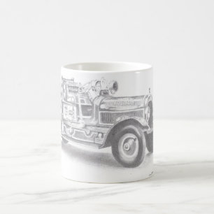 Caneca De Café esboço do caminhão-corta-fogo desenhado à mão