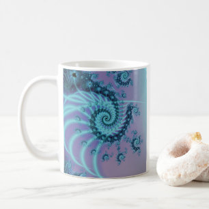 Caneca De Café Escadaria Espiral Arte Fractal Azul e Rosa
