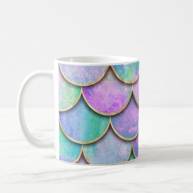Caneca De Café Escalas de sereia: padrão de ondas de aquarela. (Esquerda)