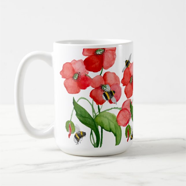 Caneca De Café Escarlate de água flores de papoila e bumbum (Esquerda)