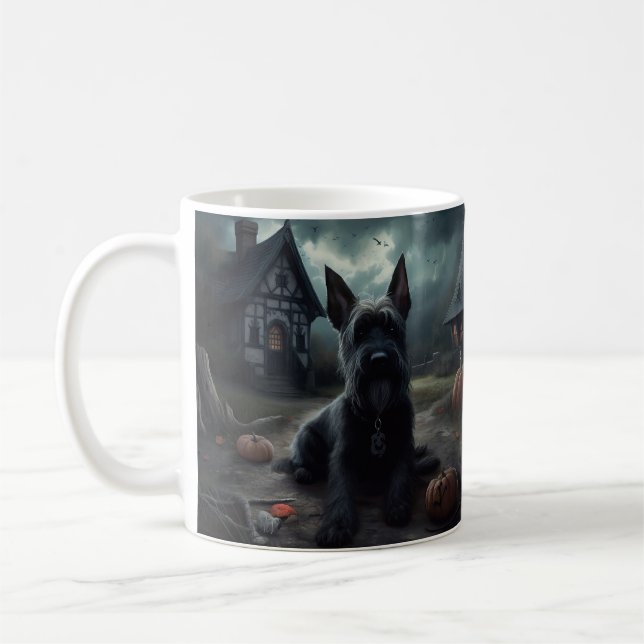 Caneca De Café Escocês Terrier Pumpkins Halloween Scary (Esquerda)