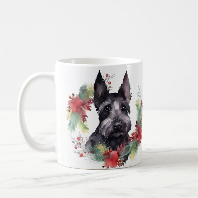 Caneca De Café Escócia Terrier Christmas Wreath Festivo Pup (Esquerda)