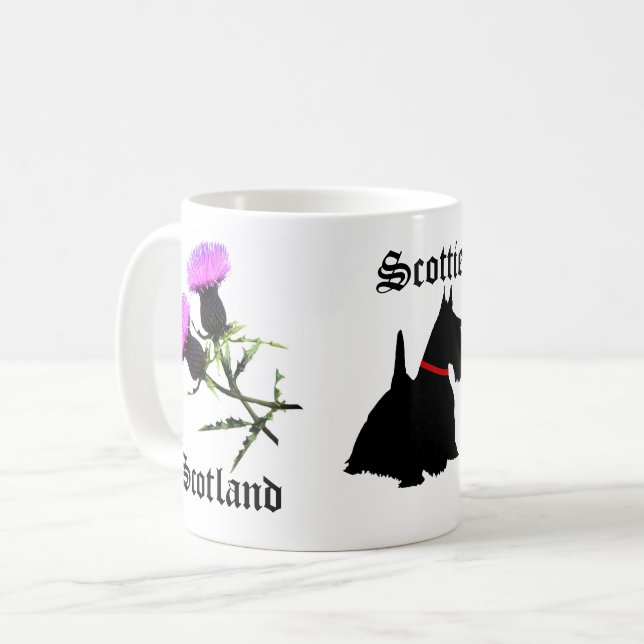 Caneca De Café Escócia terrier escocês/Scottie, flor cardo  (Frente Esquerda)
