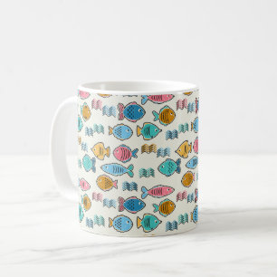 Caneca De Café Escola de impressões de blocos de peixe