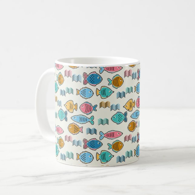 Caneca De Café Escola de impressões de blocos de peixe (Frente Esquerda)