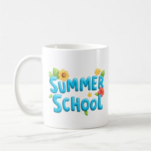 Caneca De Café Escola de Verão - Texto escolar de Verão com flore