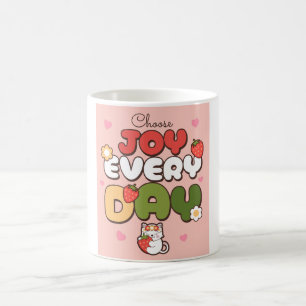 Caneca De Café Escolha a alegria todos os dias Gato e Kawaii