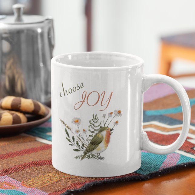 Caneca De Café "Escolher Joy" Cotação de Encorajamento Bird Water (Criador carregado)