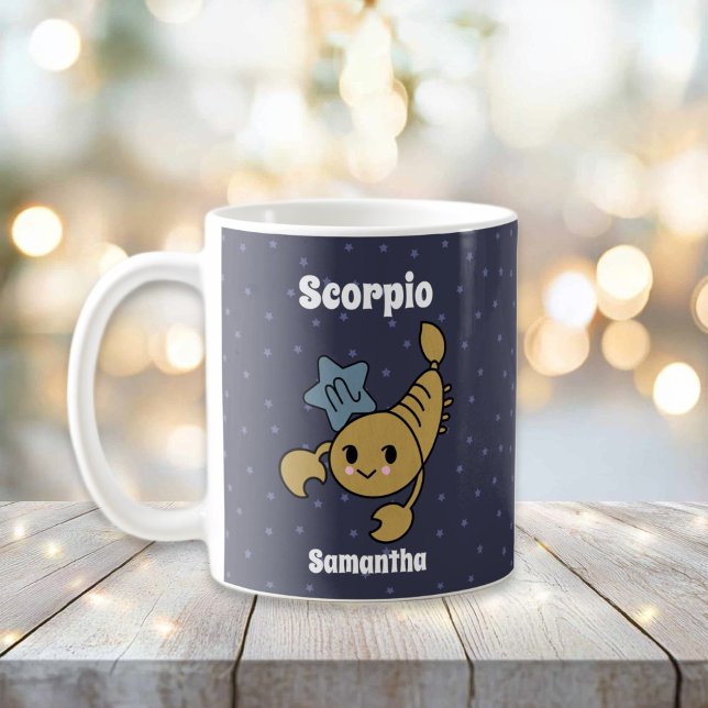 Caneca De Café Escorpião Brilhante Ilustrado Zodiac Personalizado (Cute Illustrated Scorpio Zodiac Personalized Coffee Mug
)