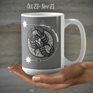 Caneca De Café Escorpião Zodiac - Símbolo Astrologia Mandala Pret