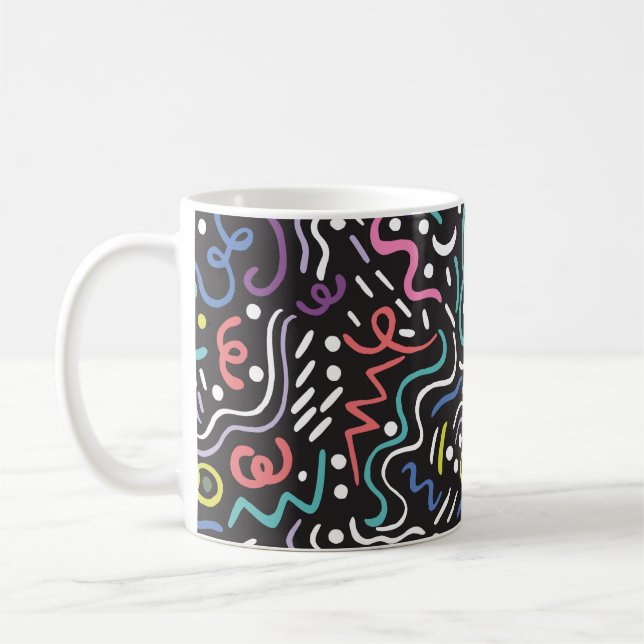 Caneca De Café Escova puxada pela mão. padrão abstrato, zigzags,  (Esquerda)