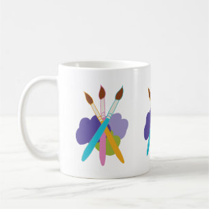 Caneca De Café Escovas de Artista em Blobs of Purple and Green