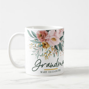 Caneca De Café Escrita floral com aquarela moderna elegante vovó
