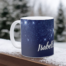 Caneca De Café Escrito elegante com nome de brilho azul
