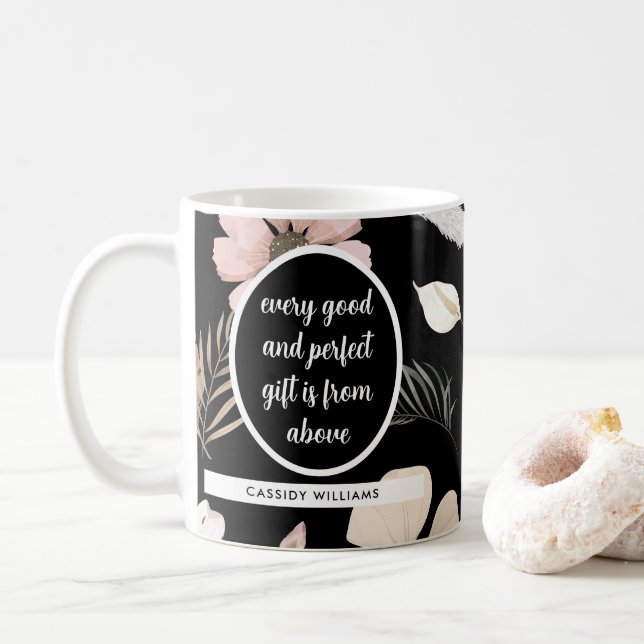 Caneca De Café escritura da flor negra (Com Donut)