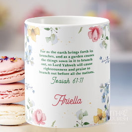 Caneca De Café Escritura de flor selvagem personalizada com aquar