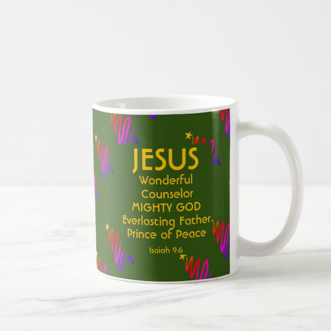 Caneca De Café Escritura de Natal JESUS Isaiah 9:6 VERDE (Direita)