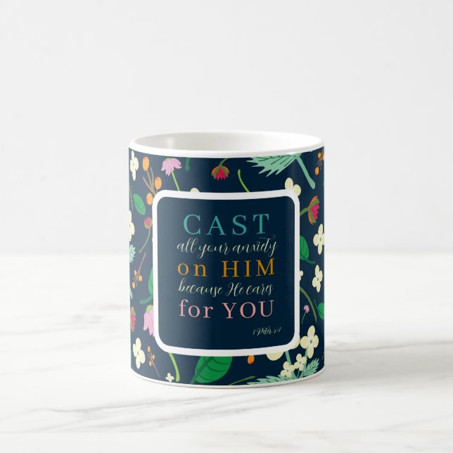 Caneca De Café Escritura Floral 1 Peter 5:7 (Centro)