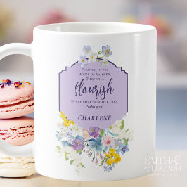 Caneca De Café Escritura Floral de Pastel Legante Verso Personali