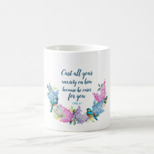 Caneca De Café Escritura Floral Moderna 1 Peter 5:7