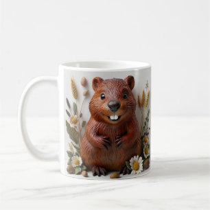 Caneca De Café Escultura Em 3D De Um Beaver Cheio Com Flores