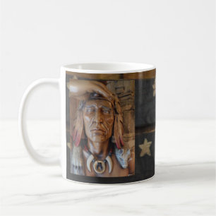 Caneca De Café Escultura indiana nativa americana com penas de ra