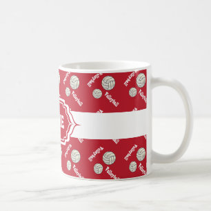 Caneca De Café Escuro - design vermelho do voleibol