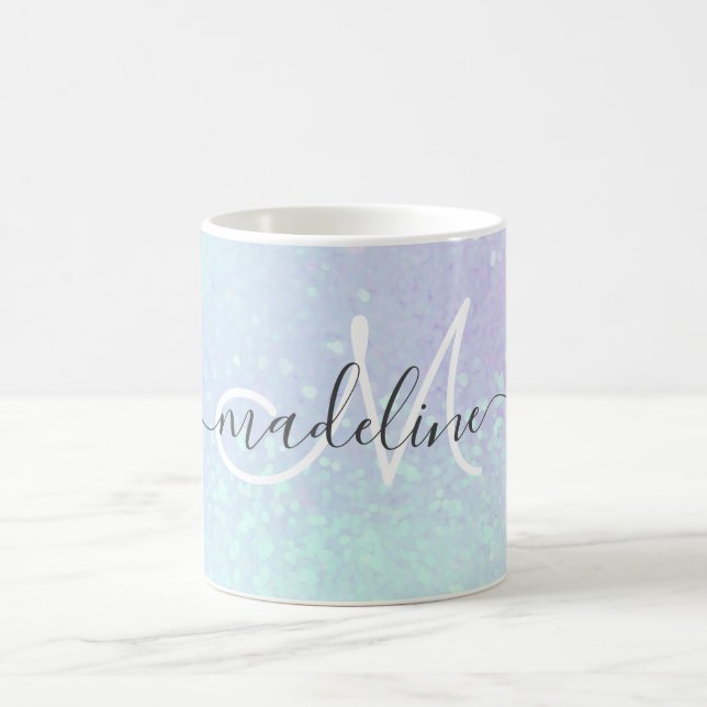 Caneca De Café Escuro Elegante Monogrammmed Pastel Opal (Centro)