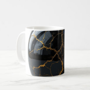 Caneca De Café Esfera Obsidiana Polida com Veias de Molten Dourad