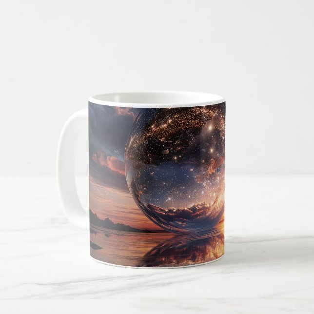 Caneca De Café Esfera Reflexiva Surreal Contendo Estrelas (Frente Esquerda)