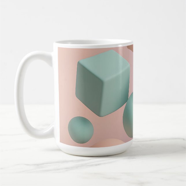 Caneca De Café Esferas Geométricas Pastel Cubos (Esquerda)