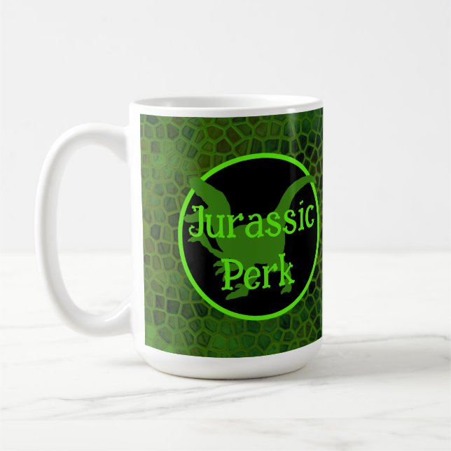 Caneca De Café Esguicho Jurássico Couro de Dinossauro Verde  (Esquerda)