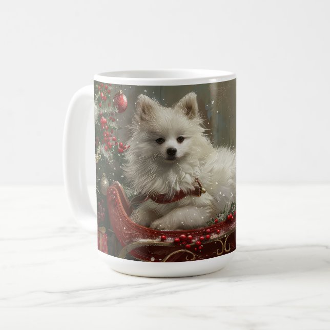 Caneca De Café Eskimo americano Cachorro Festivo (Frente Esquerda)