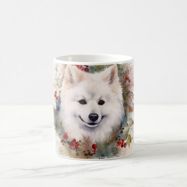 Caneca De Café Eskimo Natal Americano Wreath Festivo Pup (Centro)
