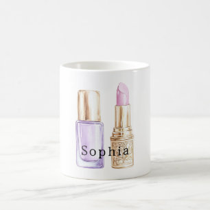 Caneca De Café Esmalte De Unhas Roxo Batom Rosa