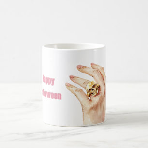 Caneca De Café Esmalte Rosa de Mão de Halloween Anel de Caveira