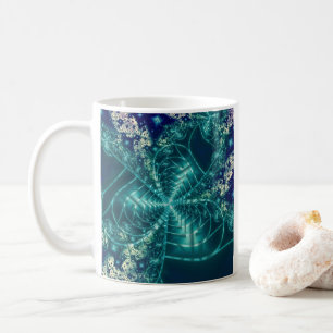 Caneca De Café Espaço Arte Fractal Azul e Branca