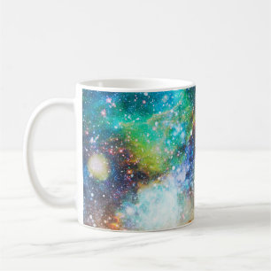 Caneca De Café Espaço futurístico, fundo nebuloso estrelado.