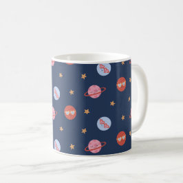 Caneca De Café Espaço Infantil Padrão Mini com Planetas e Estrela