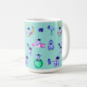 Caneca De Café Espaço terrestre de foguetes astronautas