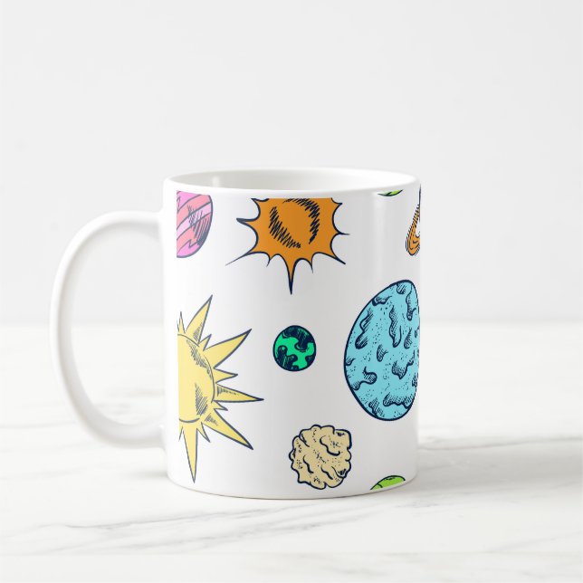 Caneca De Café Espaços Doodles Fundo Cósmico (Esquerda)