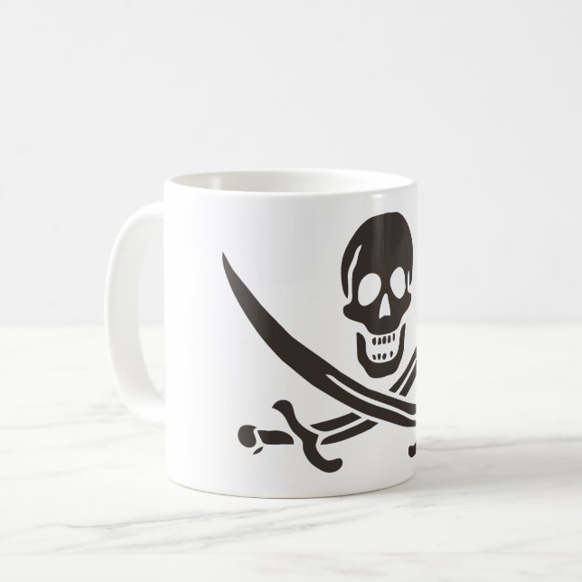 Caneca De Café Espadas de crânio de obsidiana Bandeira pirata de  (Frente Esquerda)