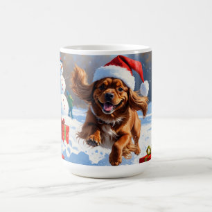 Caneca De Café Espanhol tibetano correndo em neve com chapéu de N