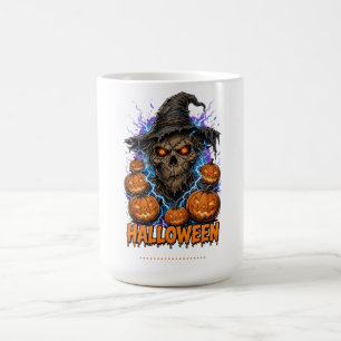 Caneca De Café Espantalho Assustador de Halloween com Abóboras e