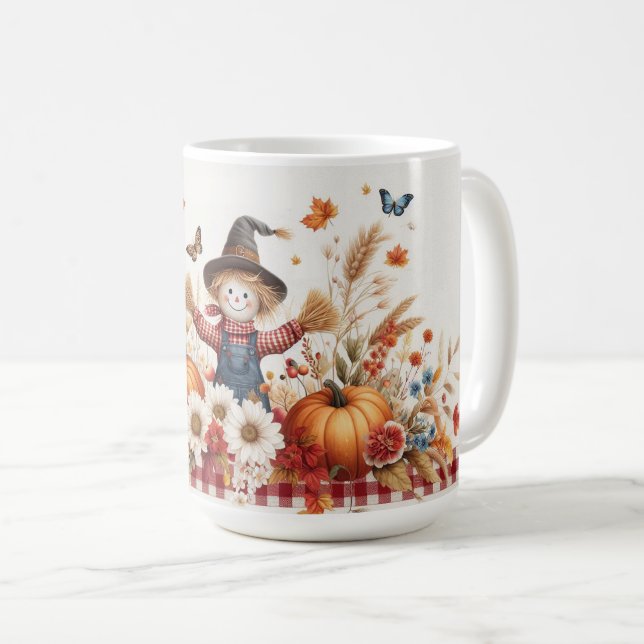 Caneca De Café Espantalho Bonito com Pumpkins e flores silvestres (Frente Esquerda)