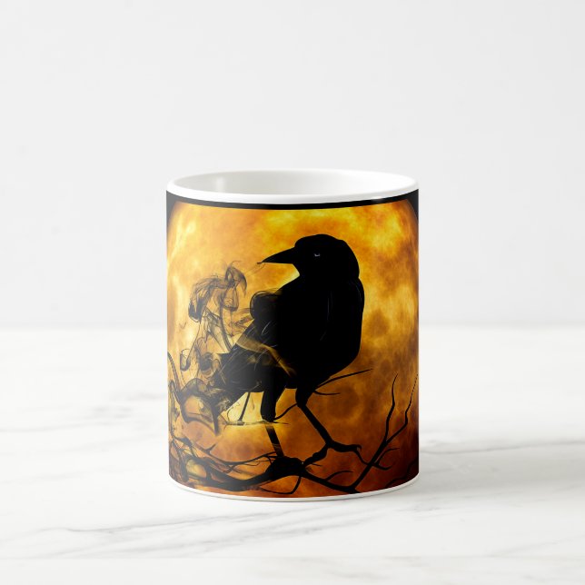 Caneca De Café Espectro de Halloween de Raven Preto-Lua Laranja (Centro)
