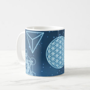 Caneca De Café Espelho azul Universo da Geometria Sagrada brilhan